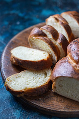 Homemade challah bread, selective focus. Traditional bread.