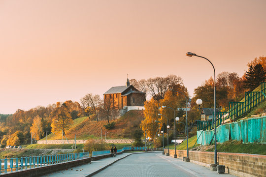 Grodno, Belarus. Road Kalozha Church In Sunny Autumn Evening. Church of Sts. Boris and Gleb