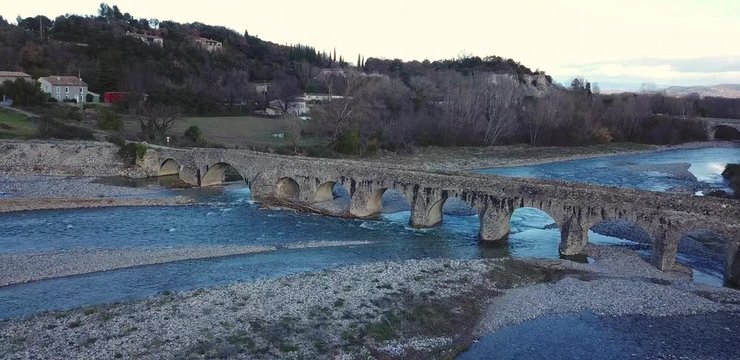 River Escoutay and Pont Romain Landscape  in Viviers France Provence