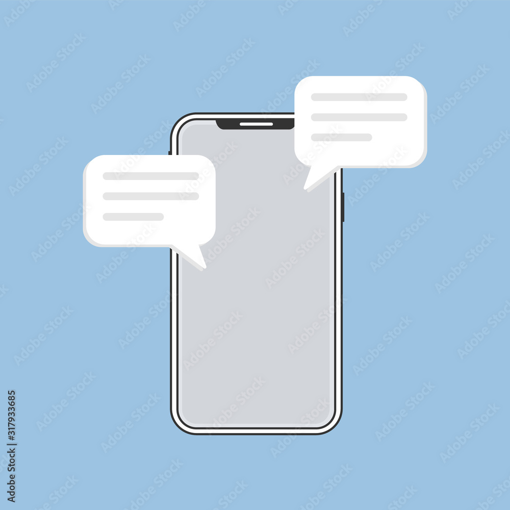 Poster mobile phone with new chat message notification. smartphone and chatting bubble. text new messaging 
