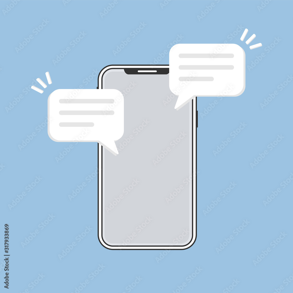 Poster mobile phone with new chat message notification. smartphone and chatting bubble. text new messaging 