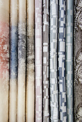 Cuts of fabrics of different colors on a hanger