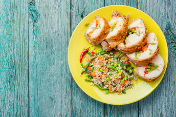 Grilled meat and risotto