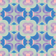 Watercolor abstract background with pink abstract shapes, geometric ornament in blue and mint colors will suit your design