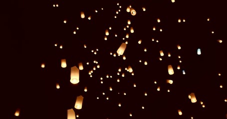 Lantern festival in chiang mai, thailand. Loy krathong religious party with fire air balloons sky release