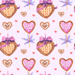 Valentine's Day seamless pattern, with gingerbread cookies. gingerbread cookies in the form of hearts, print for scrapbooking or clothes, digital paper