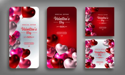 Trendy Valentine's Day editable template for social networks post, stories, vector illustration. Design backgrounds for social media.
