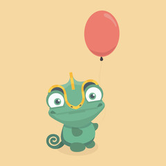 Cute chameleon on pastel background..