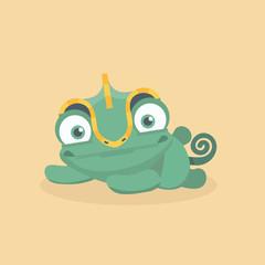 Cute chameleon on pastel background..