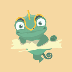 Cute chameleon on pastel background..