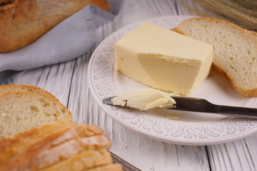 White bread on a white background