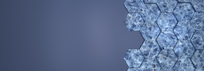 tło hexagon niebieski marmur baner render 3d