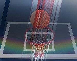 Abstract 3d illustration color sports  background from basketball backboard and ball in lines. Futuristic basketball  concept.