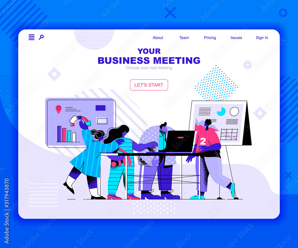 Fototapete business meeting landing page vector template. workshop for entrepreneurs website header ui layout w
