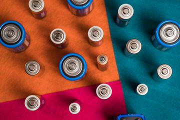 Ecology recycling concept. Many different types used or new battery