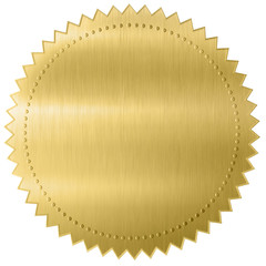 Gold diploma or certificate metal foil seal isolated with clipping path included