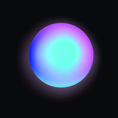 Glowing neon sphere on dark background. Retrowave and synthwave style illustration.