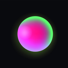 Glowing neon sphere on dark background. Retrowave and synthwave style illustration.
