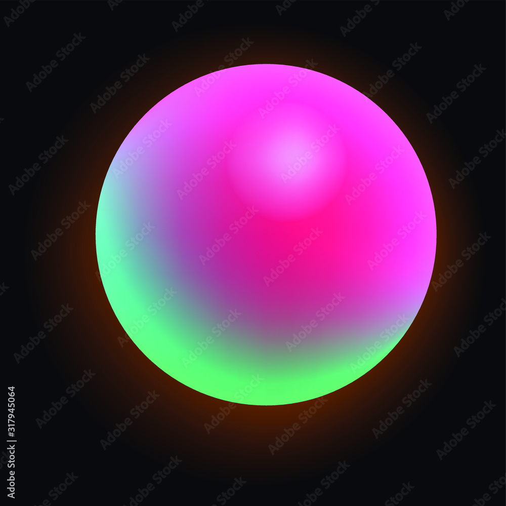 Poster glowing neon sphere on dark background. retrowave and synthwave style illustration.