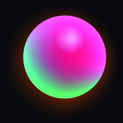 Glowing neon sphere on dark background. Retrowave and synthwave style illustration.