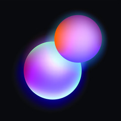 Glowing neon sphere on dark background. Retrowave and synthwave style illustration.