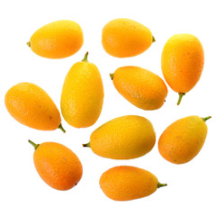 Group of fresh kumquat close up top view.