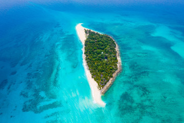 Aerial view of Resort on paradise island Nosy Iranja Kely, Madagascar