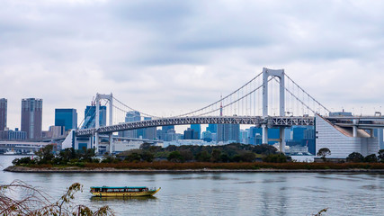 Landscape of Rainbow bridge and Tokyo skyline 2