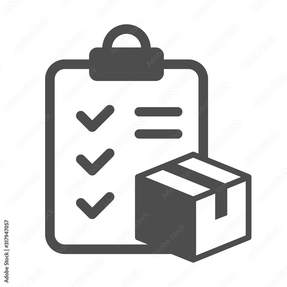 Poster clipboard with parcel outline vector icon. invoice on clipboard and box line vector icon for web, mo