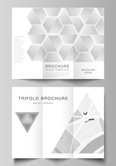 The minimal vector illustration layouts. Modern creative covers design templates for trifold brochure or flyer. Abstract geometric triangle design background using different triangular style patterns.