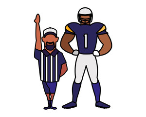 referee and player american football on white background
