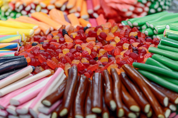 Multi-colored chewing marmalade candies in bulk