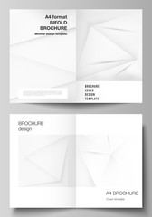 Fototapeta premium Vector layout of two A4 cover mockups design templates for bifold brochure, flyer, cover design, book design, brochure cover. Halftone dotted background with gray dots, abstract gradient background.