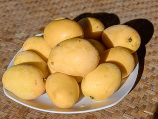 Yellow mango fruits on a plate, Nusa Penida, Indonesia