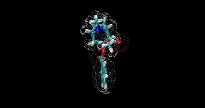 Cocaine, 3d molecule, spinning on Y axis 