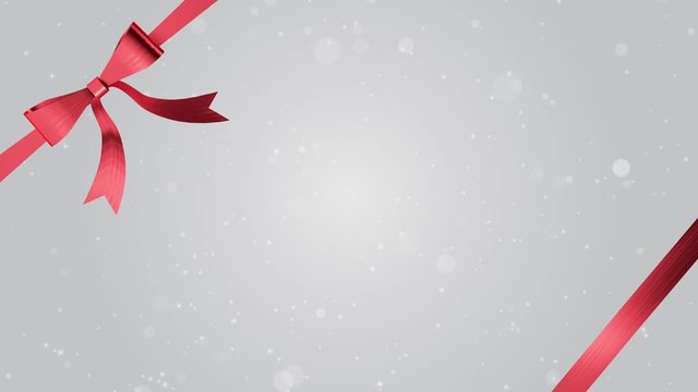 Animation of Ribbon tied in a bow, Red ribbon and Silver background - Motion background