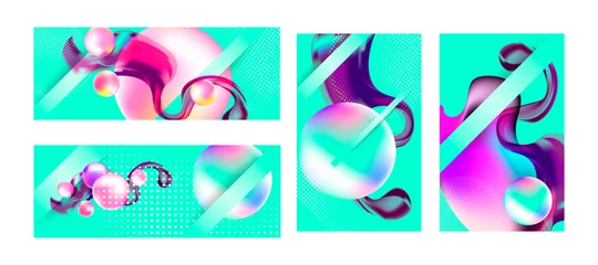 Rolgordijnen Elegant neo mint color pastel muted pale calm tones card templates set © Olya Kartavaya