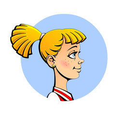 Girl teenager, schoolgirl, student. Portrait, avatar, emblem. Comic book style.