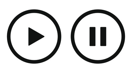 Play and pause icon symbol set. Simple flat shape button. Web and phone application audio or video control buttons. Black silhouette isolated on white background. Vector illustration image.