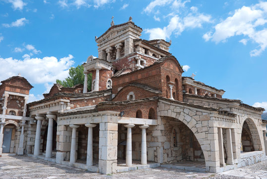 Ancient Mantineia, Tripoli, Greece 2019: The Christian temple of Saint Fotini has an original and unique architectural style.