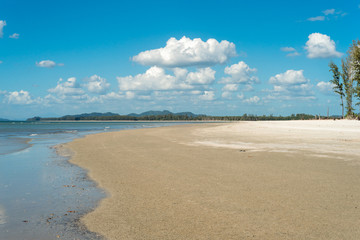 Long white sandy beaches in the north side of the island of Ko Lanta Yai. The north side of the island includes a protected area, the Mu Ko Lanta National Park and a many mangrove forest