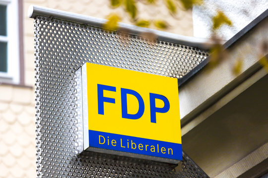 bad hersfeld, hesse/germany - 18 11 2019: german fdp party sign in bad hersfeld germany