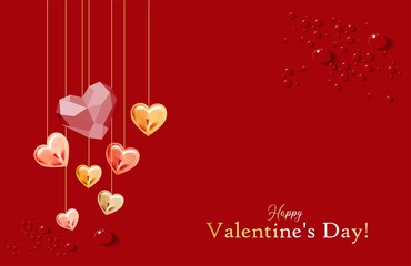 Happy Valentine s Day Romantic greeting card. Day February 14th. Red background. Vector illustration. Love. Feelings. Heart.