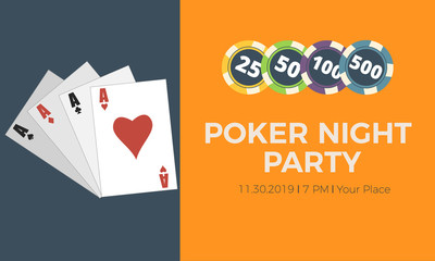 Casino party invitation. Casino poster or banner background or flyer template. Poker Night party