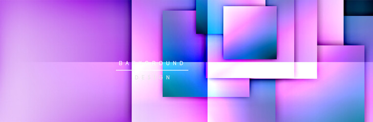 Square shapes composition geometric abstract background. 3D shadow effects and fluid gradients. Modern overlapping forms