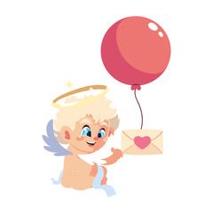 cute cupid angel holding a love letter in white background
