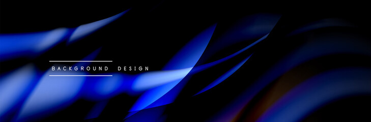 Сolorful flow poster. Wave liquid lines and shapes in black color background. Vector Illustration