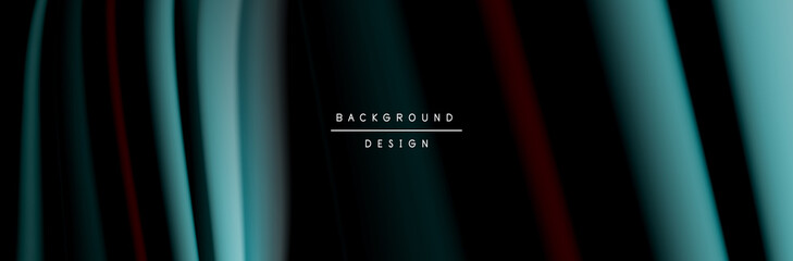 Сolorful flow poster. Wave liquid lines and shapes in black color background. Vector Illustration