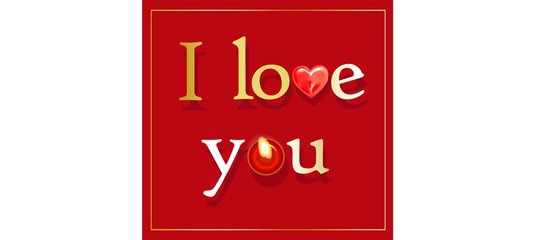 I love you. Text or inscription in English. Saying in love. Romantic greeting card. Valentine's Day, February 14th. Red background. Vector illustration.