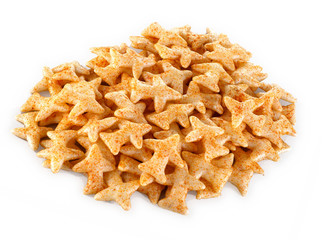 Fried and Spicy Aero Plane Snacks or Fryums (Snacks Pellets) served in a bowl or White background. selective focus - Image